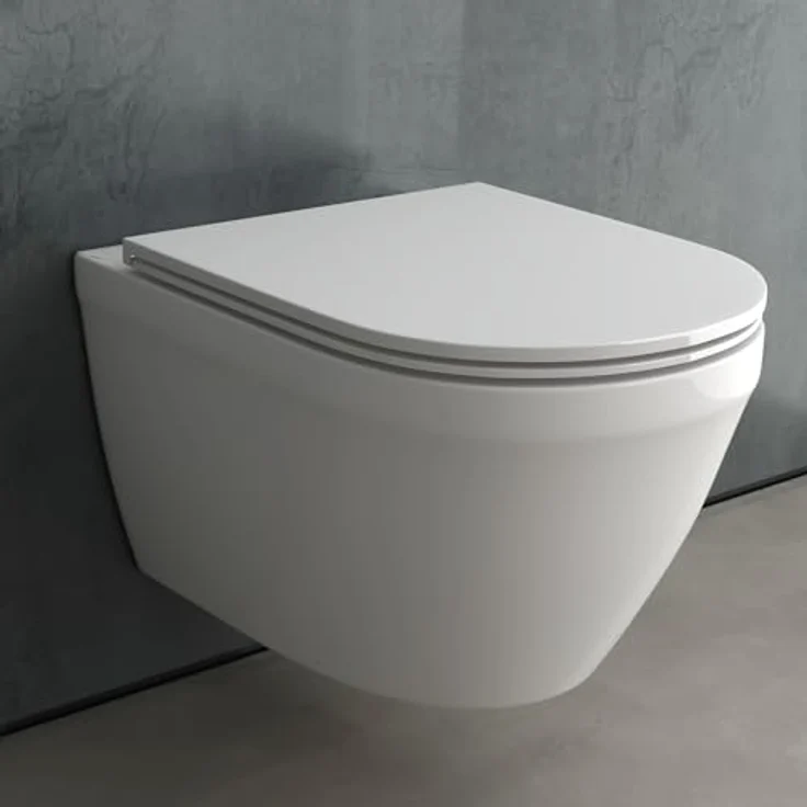Alpenberger Hänge WC Komplettset | Wand WC Spülrandlos | Toilettendeckel mit Absenkautomatik | Spülkasten Bausatz Betätigungsplatte | Vorwandelement WC Set Komplett | Passend Geberit (8200 CS) – Bild 2