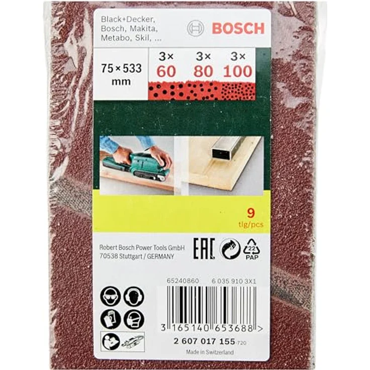 Bosch 9tlg. Schleifband-Set verschiedene Materialien (Körnung 60-80-100) – Bild 2