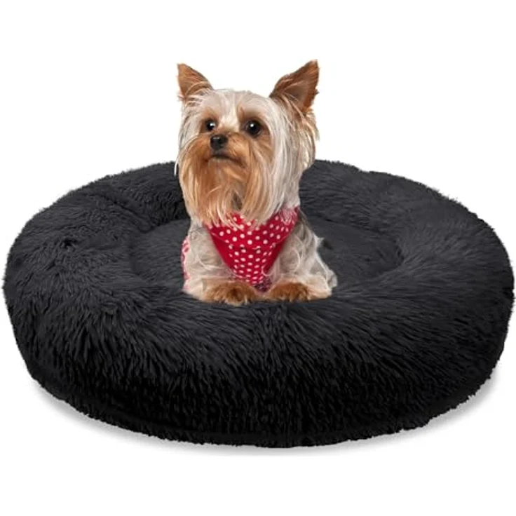 bluzelle Orthopädisches Hundebett für Kleine Hunde & Katzen, 50cm Donut Kissen Waschbar Rund Memory Foam Hundekorb Katzenbett Flauschig Hundekissen Katzenkissen, Farbe:Schwarz – Bild 1