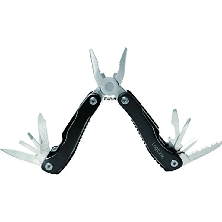LogiLink WZ0044 11 in 1 Multitool, multifunktionales Überlebenswerkzeug im Taschenformat mit Zange, Schwarz/Silber, ideal für Autofahrten und Outdoor-Abenteuer
