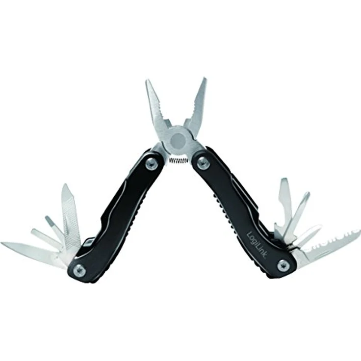LogiLink WZ0044 11 in 1 Multitool, multifunktionales Überlebenswerkzeug im Taschenformat mit Zange, Schwarz/Silber, ideal für Autofahrten und Outdoor-Abenteuer – Bild 1