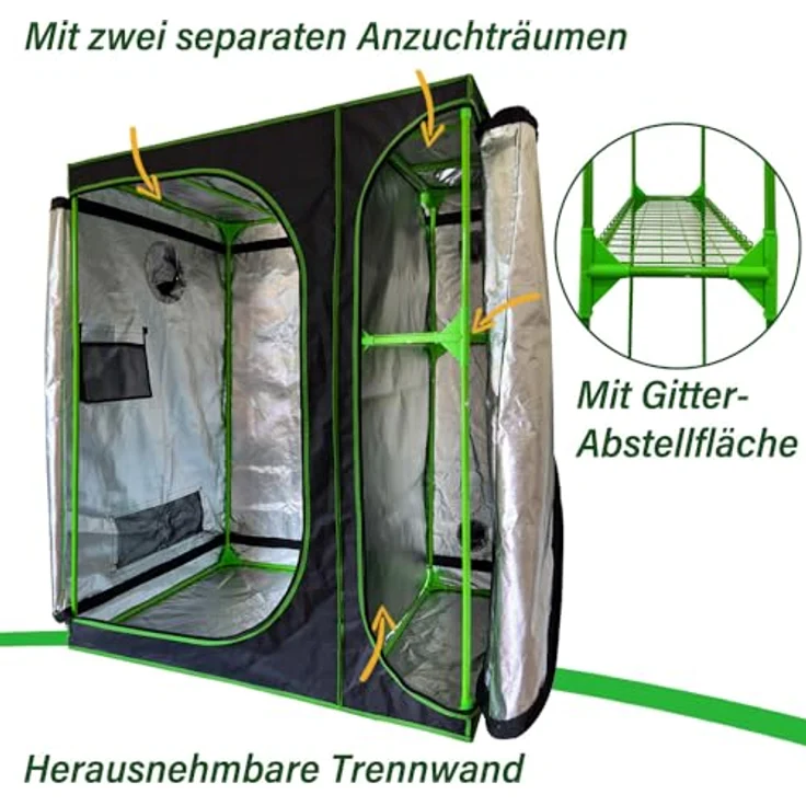 Kingpower Gewächshaus Zuchtschrank 120x90x145 cm, Schwarz/Grün, Hochreflektierende Beschichtung, Separate Kammern – Bild 3