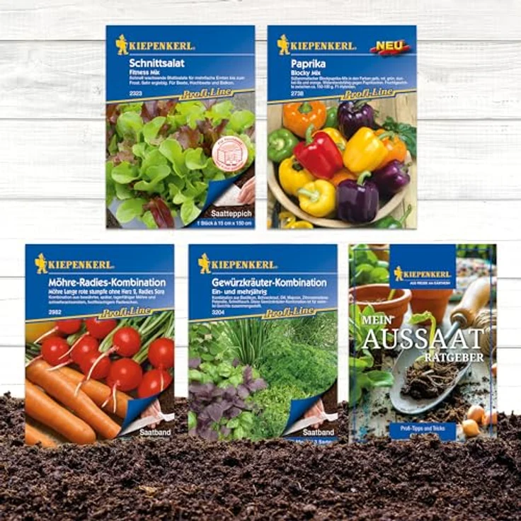 Kiepenkerl Gemüsesamen-Set 'Kunterbuntes Gärtnern', inklusive Saatteppiche und Saatbänder für Balkongärten, bunte Paprika-Mischung, Möhren- und Radieschen-Kombination, Kräuter-Saatband – Bild 3