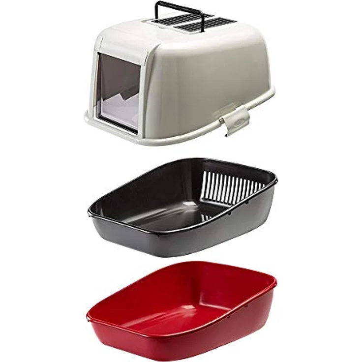 Ferplast Katzentoilette mit Deckel, Sieb-System MAGIX, stabiler Kunststoff, tiefer Boden, abgedunkelte Schwingtür, Bordeaux – Bild 3