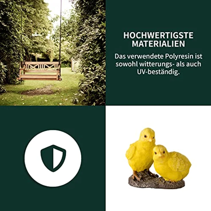 VERDOBA Garten Dekoration 3 Küken Deko Figur aus Kunstharz (Polyresin), naturgetreue Gartendeko für Balkon, Garten und Teich, wetterfest und standfest, 6-13 cm Größe – Bild 4