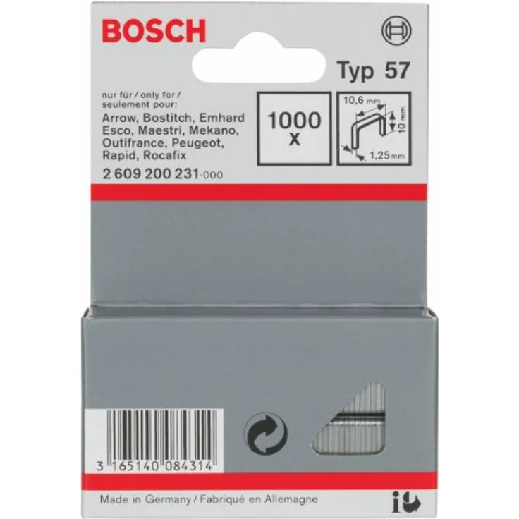 Bosch Accessories Flachdrahtklammern Typ 57, 1000 Stück, 10mm x 10.6mm, für Tackeranwendungen mit dünnen Materialien – Bild 2