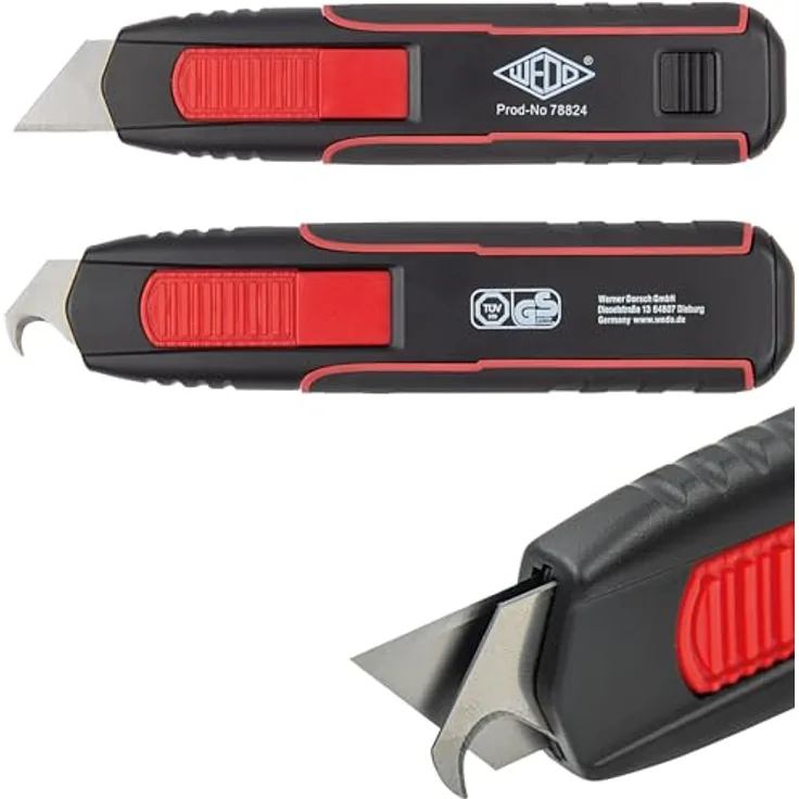 WEDO Safety Double Side Cuttermesser 19 mm, Teppichmesser mit 2 Klingen und gummiertem Griff, schwarz