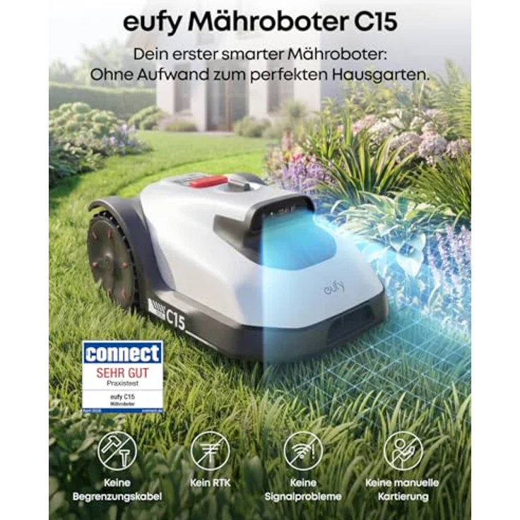 eufy C15 Mähroboter, kabellos mit Garage, bis 500m², TrueVision, intelligente Navigation, tierfreundlich, präzises Randmähen – Bild 2