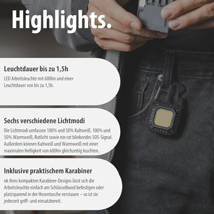 Brennenstuhl Mini LED Taschenlampe MTL 600 A, Akku Werkstattlampe mit 600lm, 7 Lichtmodi, Schlüsselanhänger, Flaschenöffner und Notfallwerkzeugen – Bild 5