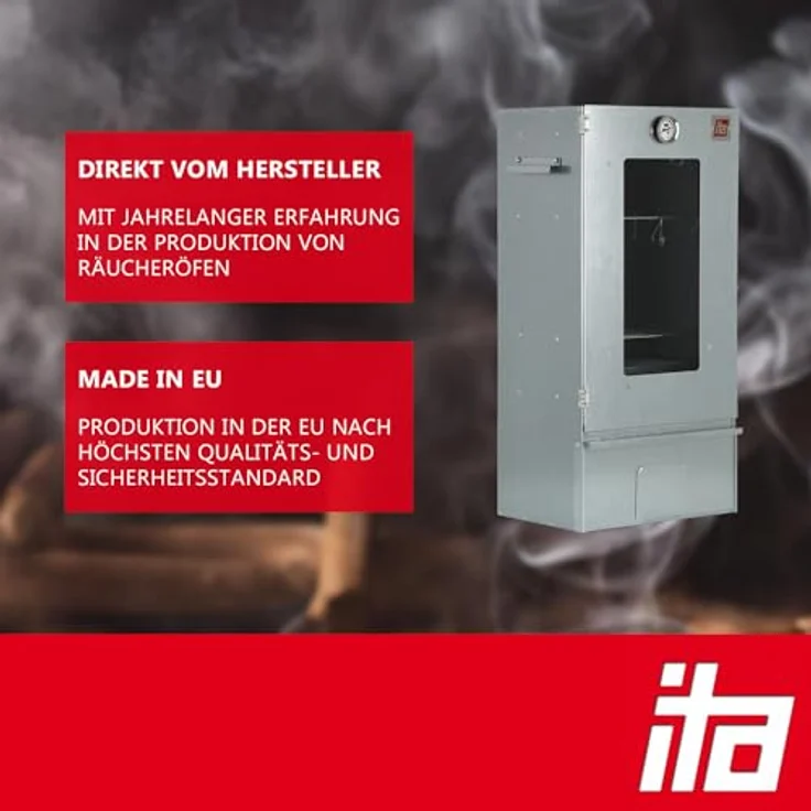 ITA Elektrischer Räucherofen 7002, Smoker Set aus Edelstahl mit Heizung, Tisch, Rauchgenerator, 3 Etagen, 81 cm, EU Qualität – Bild 2