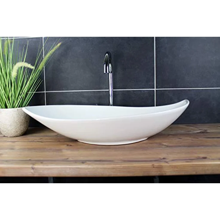 Design Waschbecken Aufsatzwaschbecken 66,5 x 40 cm länglich Weiß Waschschale Modern Keramik – Bild 2