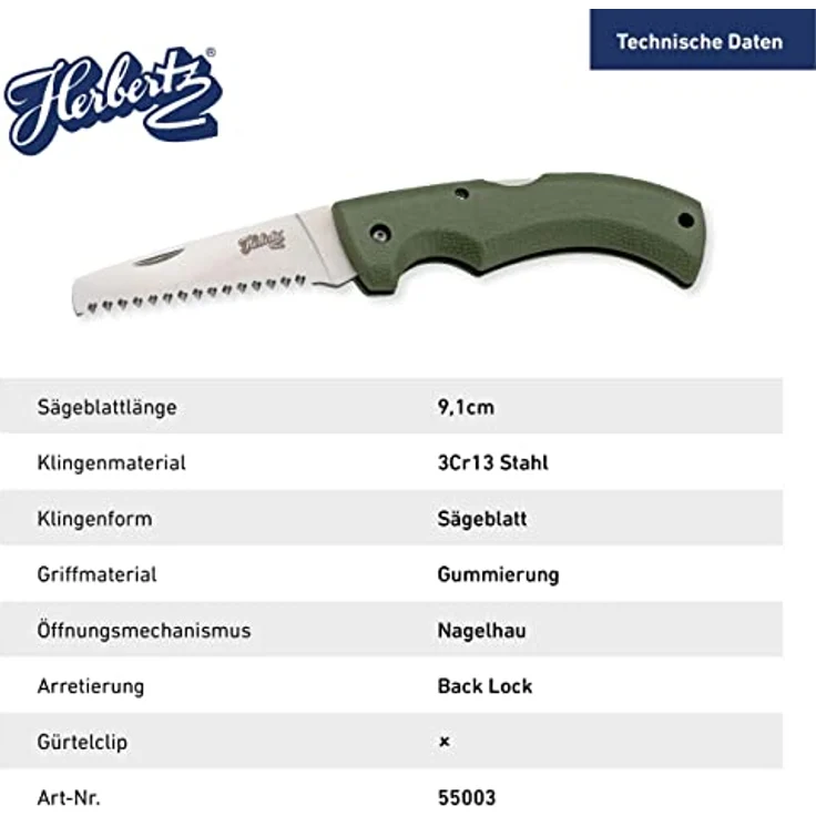 Herbertz Klappsäge aus rostfreiem 3Cr13 Stahl, robuste Back-Lock Arretierung, 21.6 cm, Outdoor-Handsäge für Garten, Camping oder Wandern – Bild 2