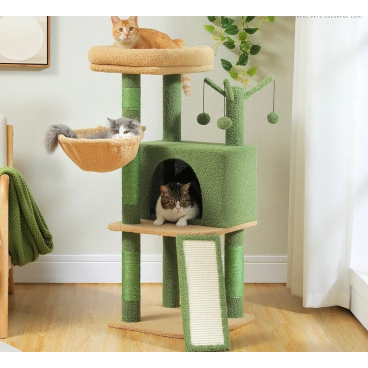 purplerain Kratzbaum Mehrstöckiger Katzenturm für Wohnungskatzen, 105cm Höhe, mit geräumiger Wohnung, großem Kuschelbett und runder Hängematte - Preisvergleich