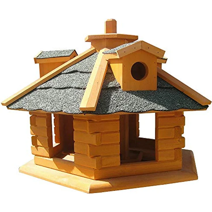 Melko Vogelhaus 6-eckig mit Bitumschindeln und Futterspender aus Holz 48 x 33 cm, vorbehandelt – Bild 1