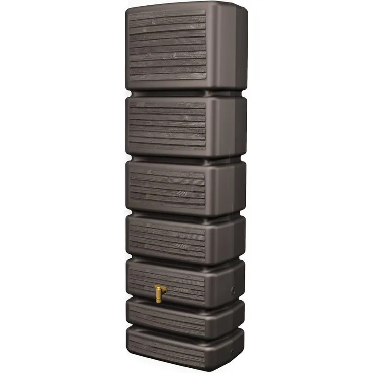 4rain Regentonne Slim Wandtank sandbeige, 350 Liter, Holzoptik, UV-stabil, Made in Germany