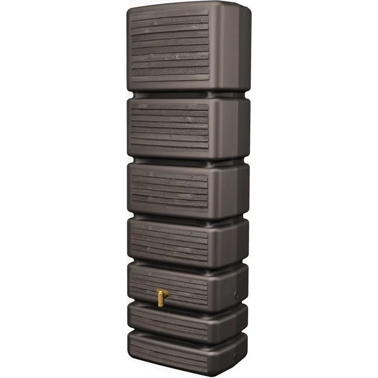 4rain Regentonne Slim Wandtank sandbeige, 350 Liter, Holzoptik, UV-stabil, Made in Germany