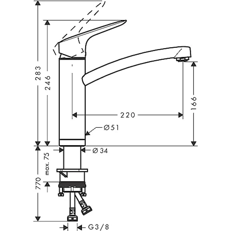 hansgrohe Küchenarmatur Logis M31, Einhebel-Küchenmischer 160 mit Vorfenstermontage, Chrom, Schwenkbereich 150°, Keramikmischsystem, Temperaturbegrenzung einstellbar – Bild 2