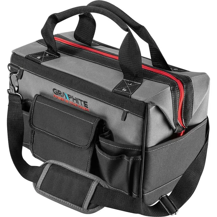Graphite Werkzeugkoffer 58G092, mittelgroße Werkzeugtasche aus Polyester mit 18,5 L Fassungsvermögen, 8 Innenfächern und 7 Außentaschen
