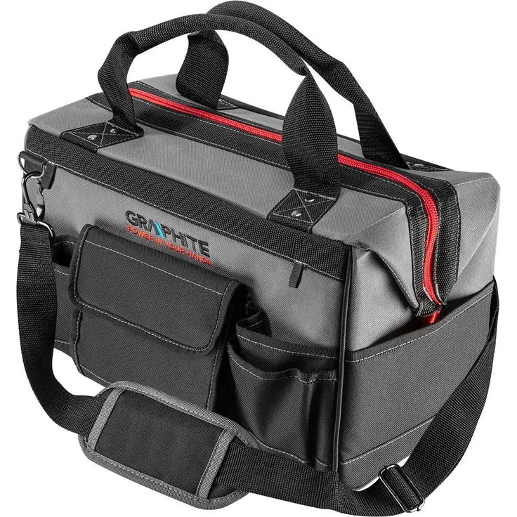 Graphite Werkzeugkoffer 58G092, mittelgroße Werkzeugtasche aus Polyester mit 18,5 L Fassungsvermögen, 8 Innenfächern und 7 Außentaschen