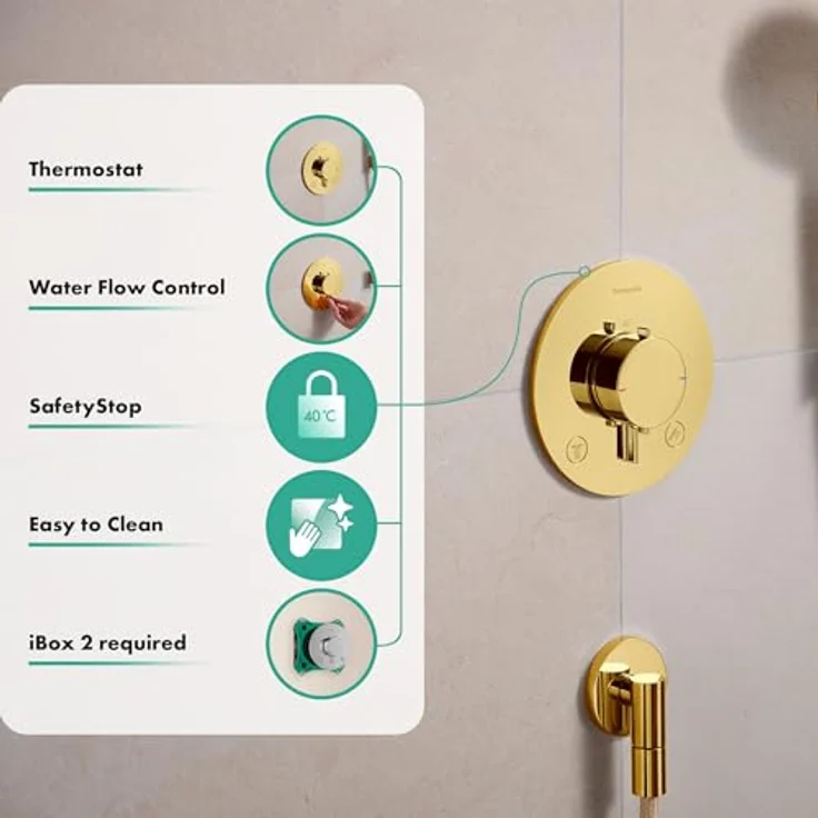 hansgrohe Ecostat Comfort S Duschthermostat Unterputz, Duscharmatur mit SafetyStop bei 40° C, Thermostat für 2 Verbraucher, Polished Gold Optic, 33715990 – Bild 2