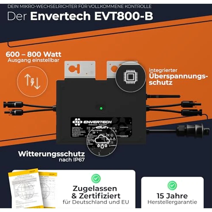 Solarway® 1000W Balkonkraftwerk mit Speicher 800W, 1,6 kWh Anker Solix 500W Solarmodule, Envertech Wechselrichter, steckfertig, genehmigungsfrei – Bild 4