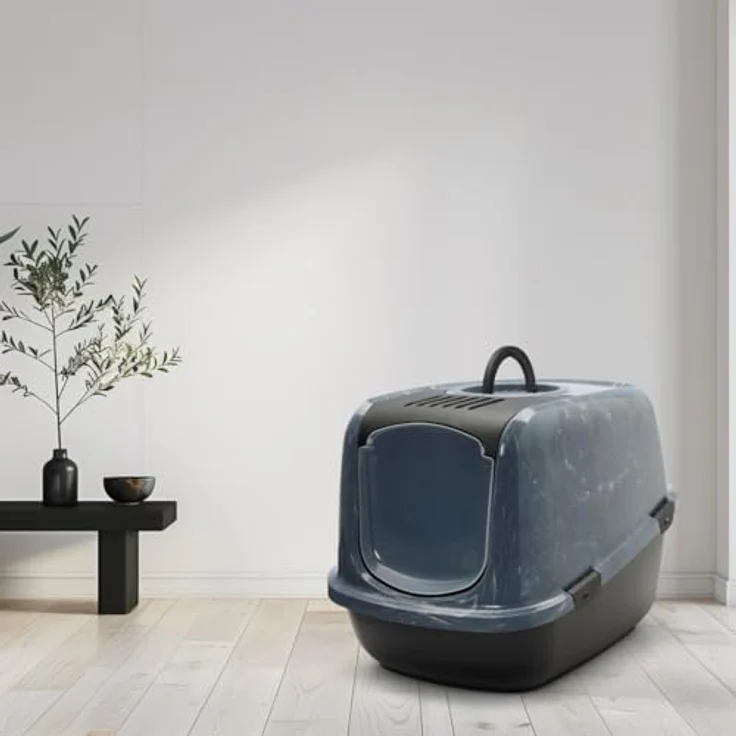 Savic Katzentoilette Nestor Jumbo Marble, grau/weiß-schwarz, mit aufklappbarer Front und Aktivkohle-Filter – Bild 2