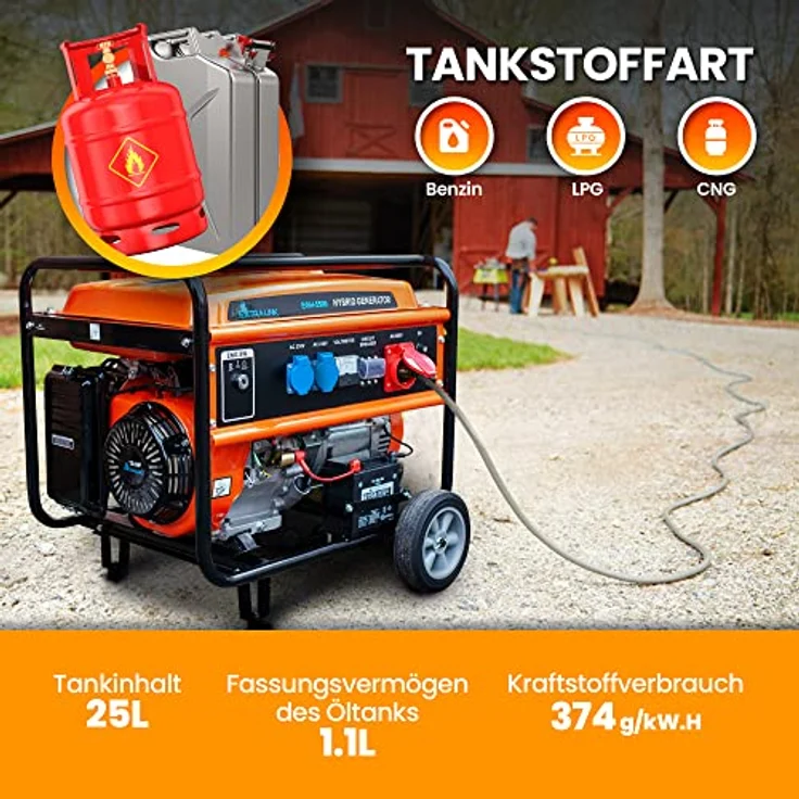 Extralink EGH-5500 Stromgenerator Hybrid Gas LPG CNG Benzin 5,5kW 3F Generator 5000W Easy-Start Überlastschutz 2x AC 230V Camping, blau – Bild 3