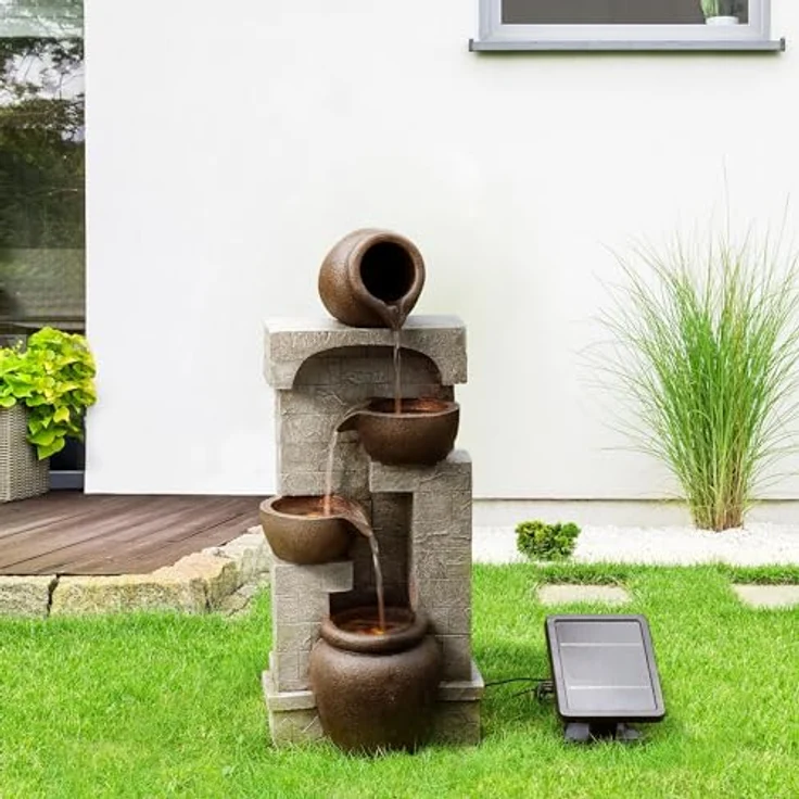 Teamson Home Gartenbrunnen „Cascading Bowls“, solarbetrieben mit LED, Polyresin braun, 72 cm – Bild 8