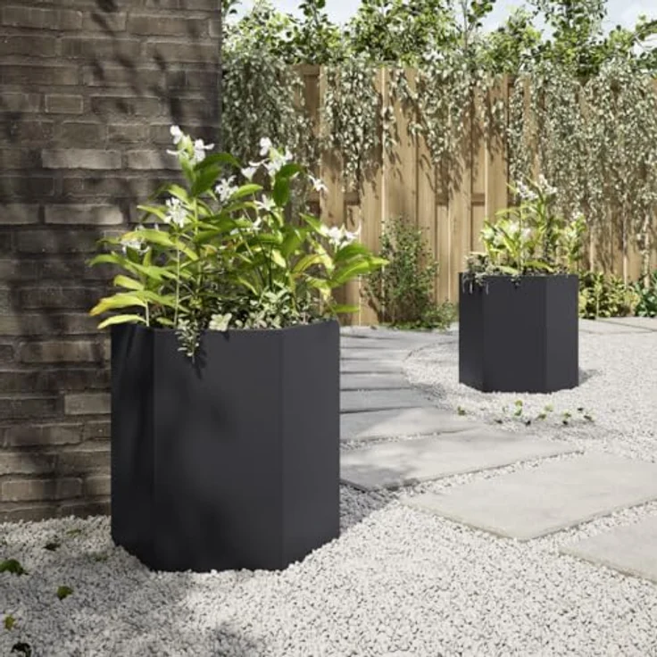 vidaXL Pflanzkübel 2 STK. Schwarz Sechseckig 46x40x45 Stahl, Witterungsbeständig und strapazierfähig – Bild 3