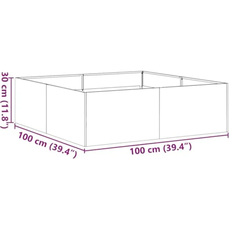 vidaXL Pflanzkübel Rostig 100x100x30 cm, Wetterfester Stahl mit hoher Stabilität, Hochbeet für Garten und Terrasse – Bild 3