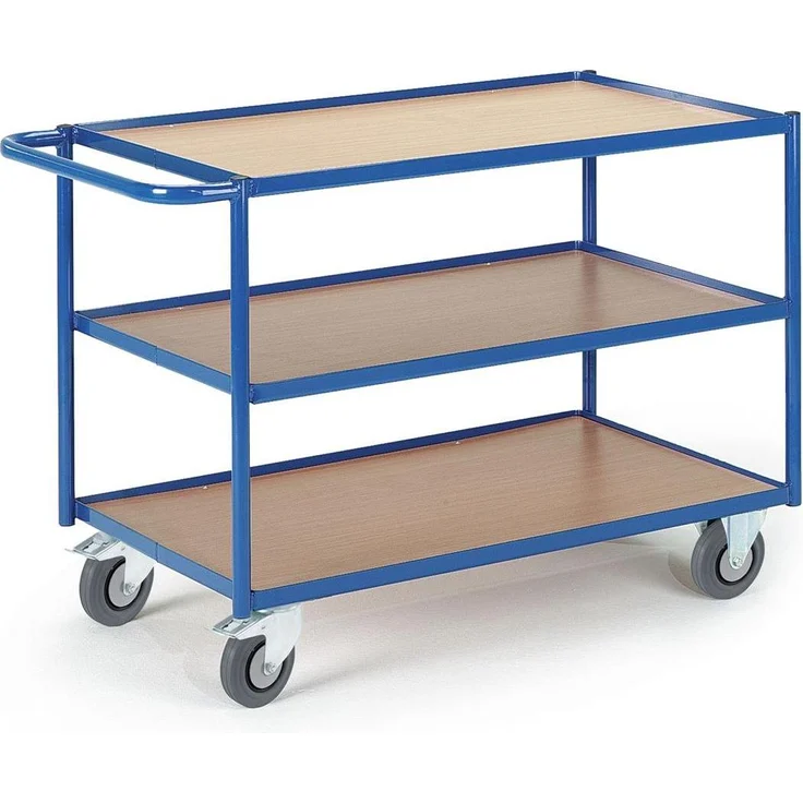 Rollcart Transportwagen, Tischwagen mit 3 Etagen, 300 kg Tragkraft, pulverbeschichtet enzianblau
