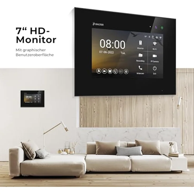 Balter EVO-HD Video Türsprechanlage, Komplettset für Einfamilienhaus, 4x 7 Zoll Touchscreen Monitore, Full HD Kamera, 175° Weitwinkel, Smartphone App, RFID-Türöffnung – Bild 4