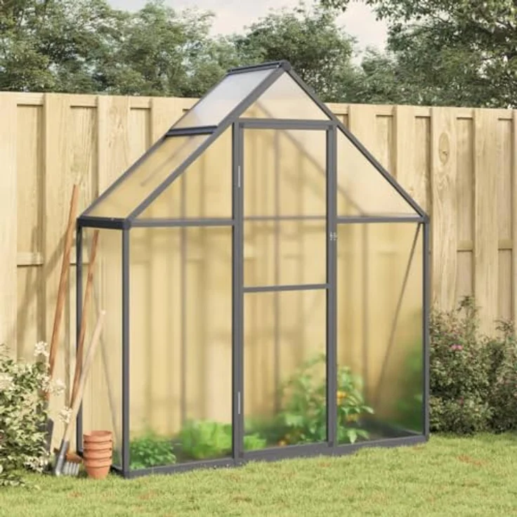 vidaXL Gewächshaus mit Fundamentrahmen Anthrazit 169x58x195 cm Alu, UV-beständige Polycarbonat-Platten, langlebig und wetterfest – Bild 2