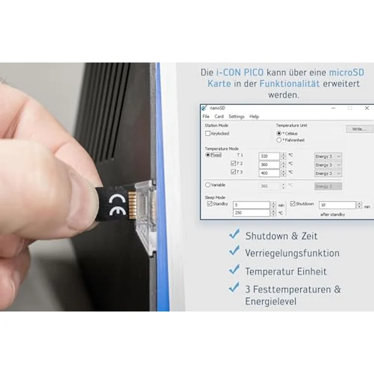 ERSA i-CON PICO digital regelbare Lötstation 80 Watt im Set inkl. Zubehör wie stabile Lötkolbenhalterung, Lötkolben i-Tool Pico | Löttemperatur regelbar 150 bis 450 °C | Auto-Standby – Bild 5