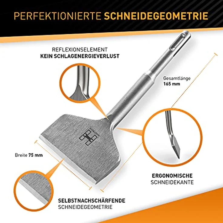 HARDTWERK Turbo Fliesenmeißel SDS Plus Meißel [165x75 mm] aus 42 CrMo Spezialstahl - Bruchsicher & Langlebig - Flachmeißel breit für Bohrhammer zum Fliesen & Fliesenkleber enfternen – Bild 5