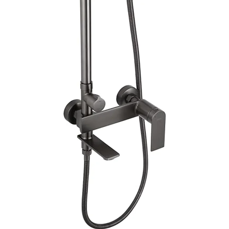 Rea Duschsystem STORM, Duschset mit Duscharmatur, Duschkopf und Kopfbrause, Messing, titan, Anti-Kalk, 3 Funktionen, Aufputzmontage – Bild 4