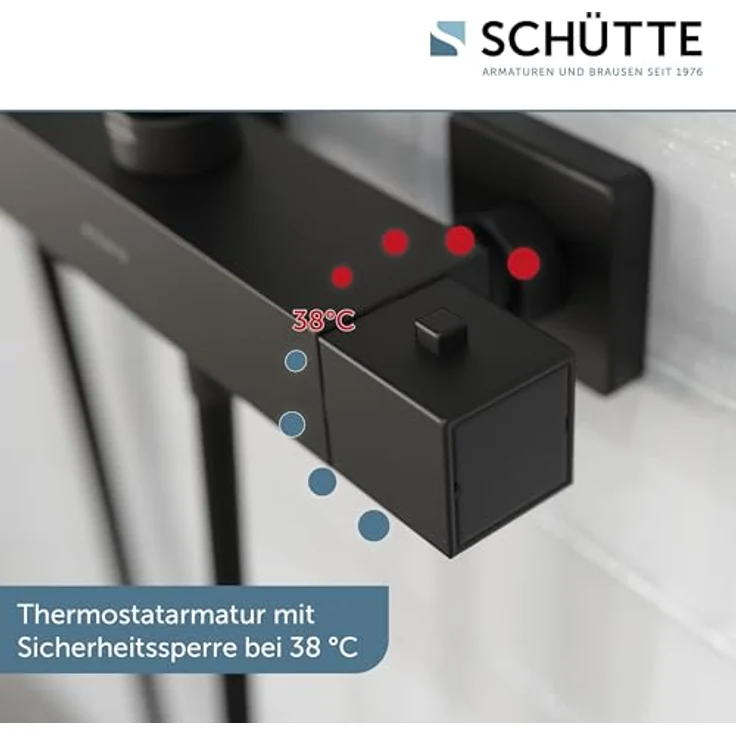 Schütte Duschsystem 'Trento' mit Thermostat schwarz eckig, Handbrause mit 3 Strahlarten – Bild 9