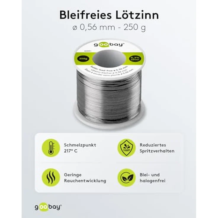 Goobay 40851 Lötzinn bleifrei, ø 0, 56 mm, 250 g Markenlötzinn mit einem Silberanteil (Ag) von 0, 3% - Preisvergleich – Bild 2