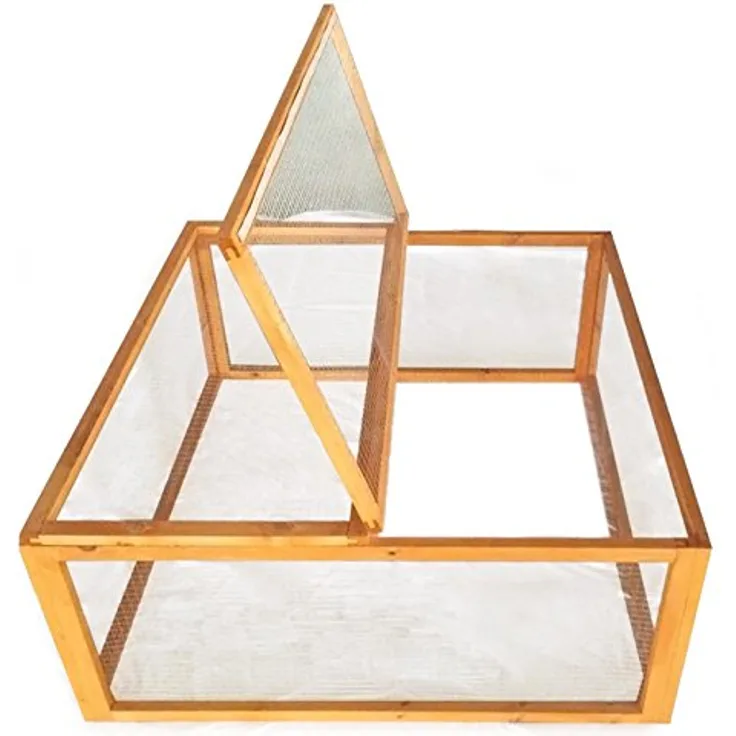 Wiltec Freilaufgehege Holz 1000 x 1000 x 450 mm, Quadrat Stall mit Flexibler Abdeckung, Kleintierstall Kaninchen Hasen, Freigehege, Naturfarben
