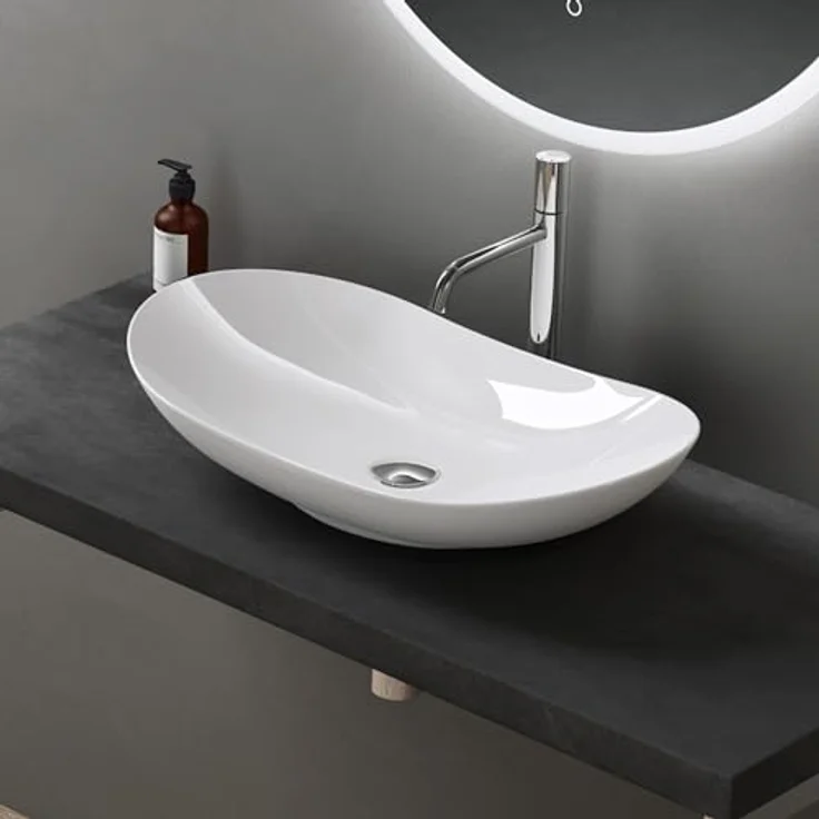 doporro® Aufsatzwaschbecken Waschschale BxTxH 63x36x14cm Weiß Glänzend Waschbecken aus Keramik inkl. Nano-Versiegelung Brüssel858 – Bild 3