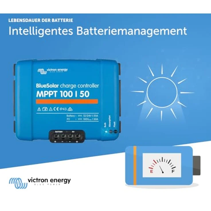 Victron Energy BlueSolar MPPT 100V 50 Amp 12/24-Volt Solar Laderegler, intelligentes MPPT-Design, Bluetooth-Funktion, schwarz – Bild 2