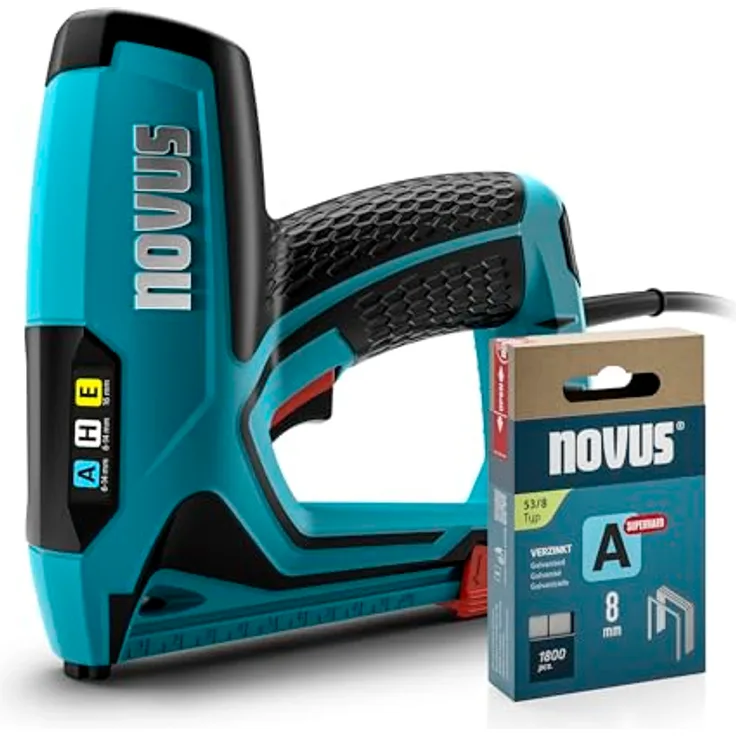 Novus Elektrotacker J-150, Profi Klammer- und Nagelpistole für Typ 37/53 Klammern, 6-14mm, ergonomisch, robust, 3m Kabel