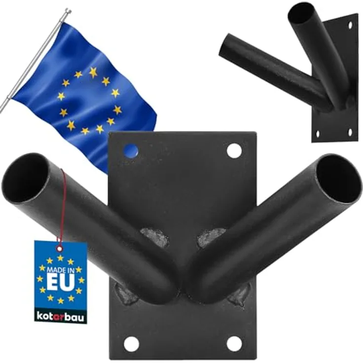 KOTARBAU® Fahnenhalter 2-Fach, pulverbeschichtet schwarz, für Holz-, Metall- und Kunststofffahnen, 70 x 110 mm, Wandbefestigung