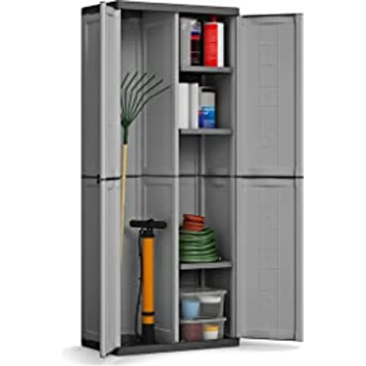 Keter Kunststoffschrank "Jolly utility", Hochwertiger Aufbewahrungsschrank mit höhenverstellbaren Flachböden, 68x39x166 cm, dunkelgrau/schwarz – Bild 5
