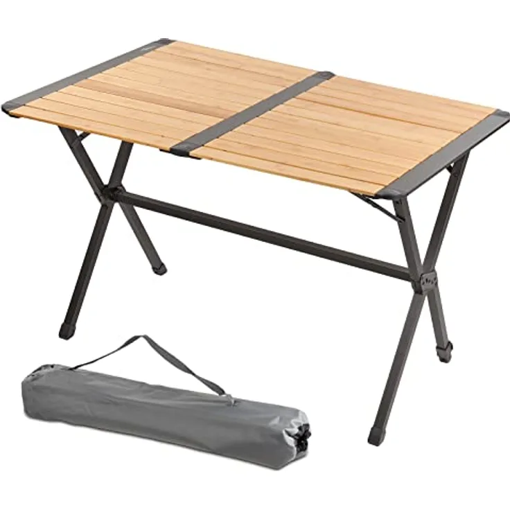 Via Mondo Aluminium Bambus Campingtisch Mesa für 4 Personen höhenverstellbar Rolltisch kleines Packmaß