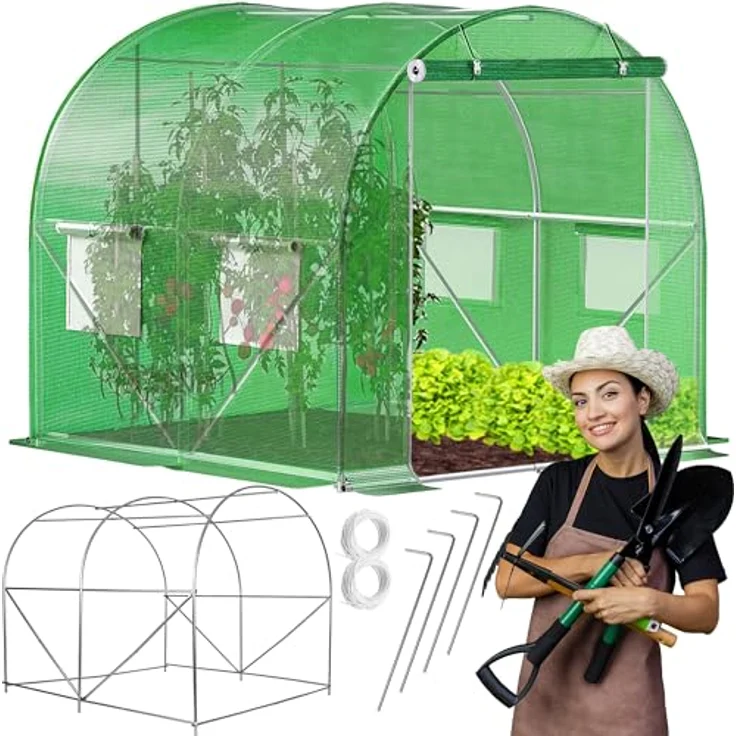 SPRINGOS Folientunnel Bogendach Fenster Gewächshaus 200 x 200 x 200 cm, UV-Schutz, Belüftungsfenster, grün – Bild 4