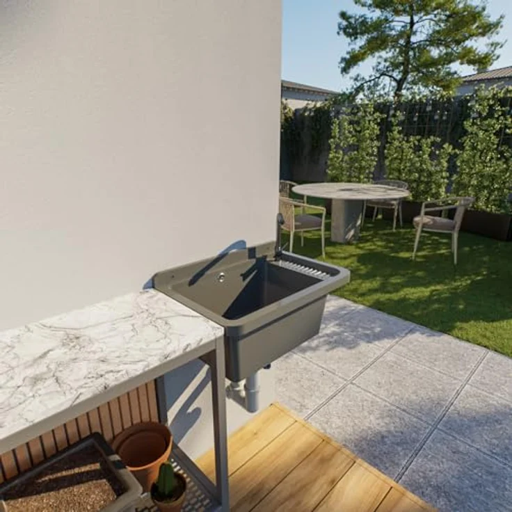 QLS Küchenspüle CELIA, Kunststoff-Spülbecken, 59x38 cm, für Garten Garage Werkstatt, in Weiß - Preisvergleich – Bild 4