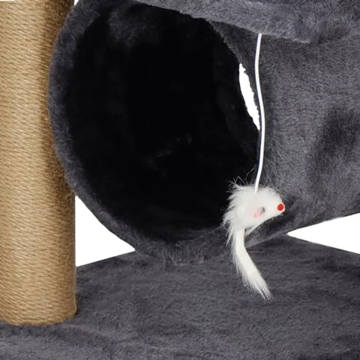 SPRINGOS Katzenkratzbaum mit Häuschen, 2 Plattformen und Spielmäusen, 62 cm, graphit – Bild 4