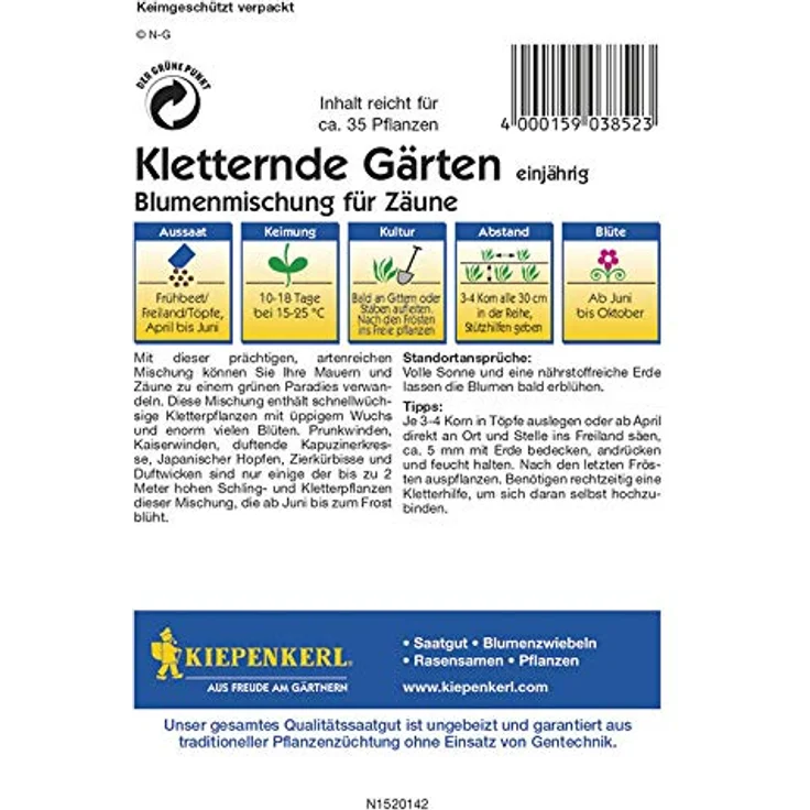 Kiepenkerl Saatgut Kletternde Gärten 35 Pflanzen für Gartenzäune – Bild 3