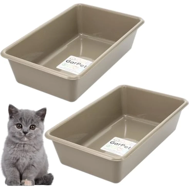 GarPet 2X Kat2x Katzentoilette offen Kitten Doppelpack Sparpaket, geruchsneutral, leicht zu reinigen, bräunlich-grau – Bild 1